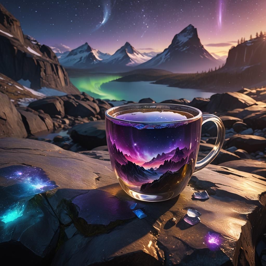 Glass Cup with Northern Lights, Fantasy Concept Art