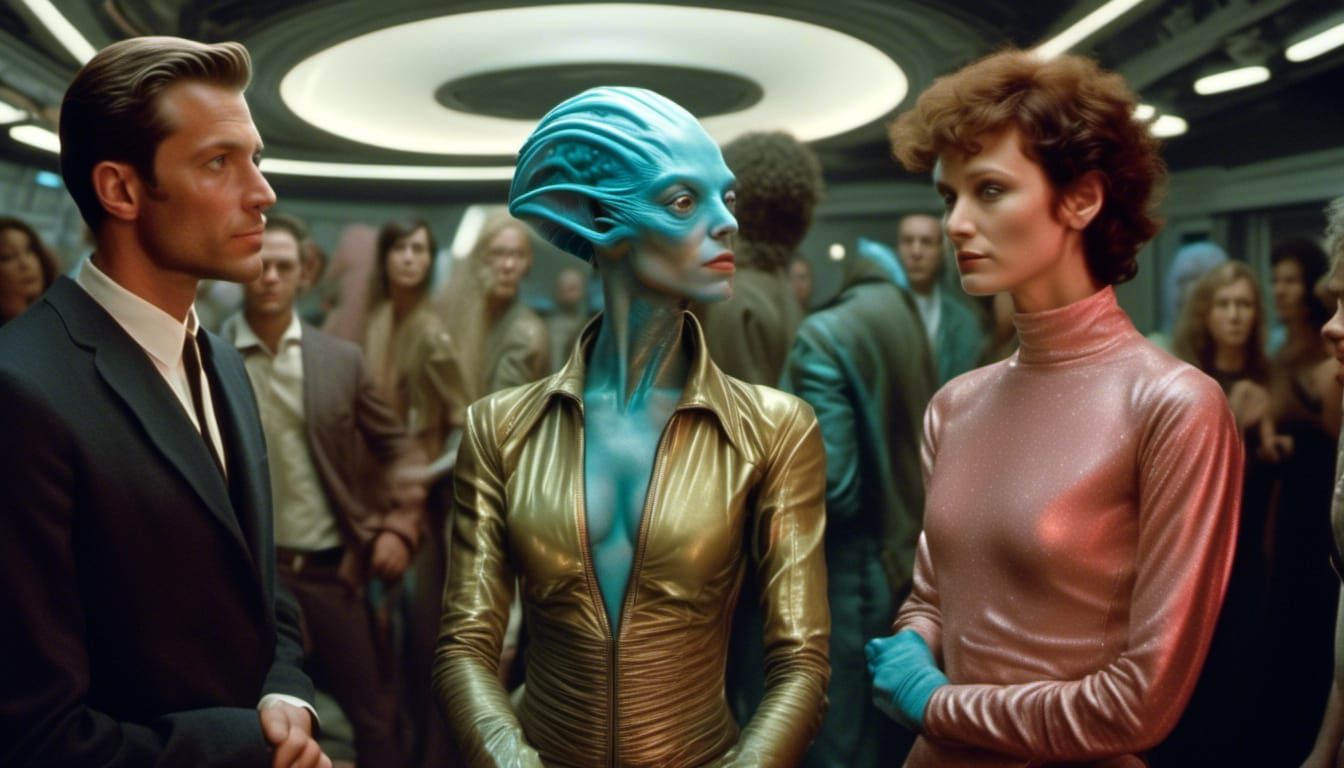 Hyperrealistic Alien Party with Smiling Faces