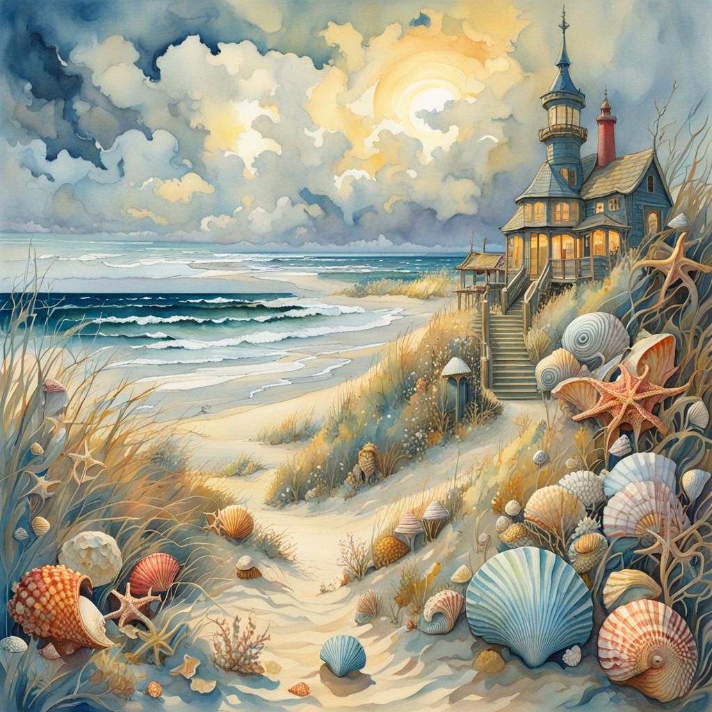 Idyllic Secret Beach: Impressionist Watercolour Illustration