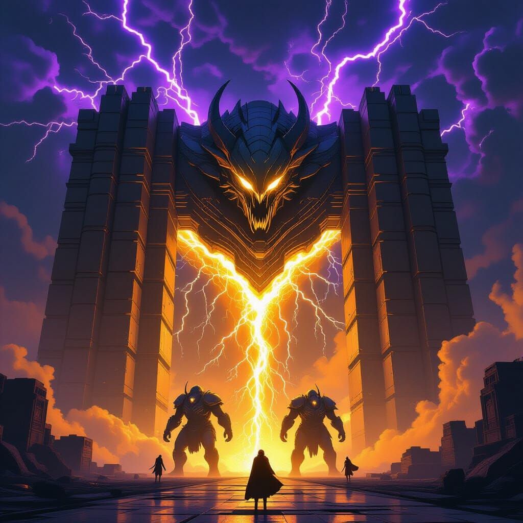 Colossal Steel Barrier with Mystical Energy and Imprisoned C...