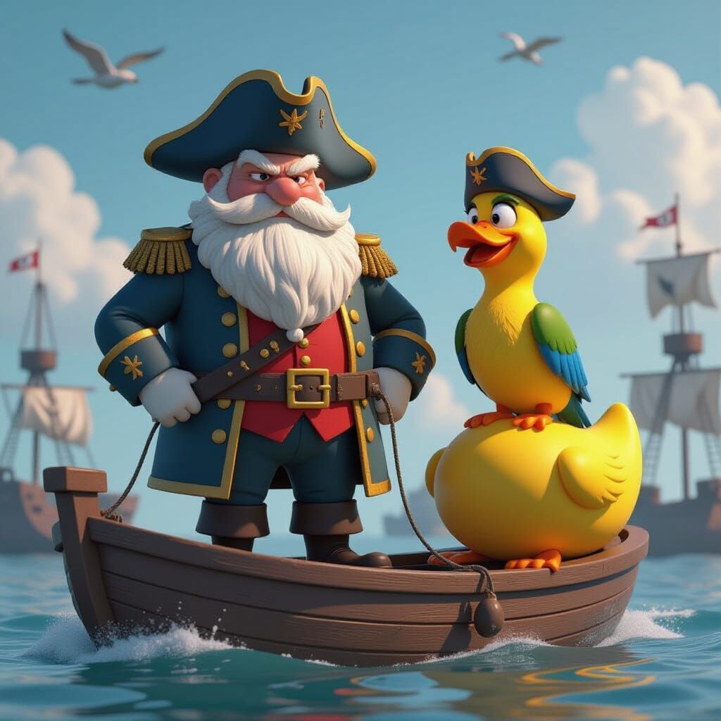 Grumpy Supervillain Admiral Bilgewater on Duck Ship