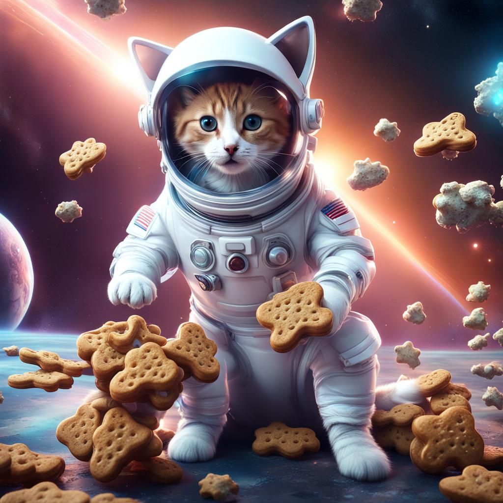 Kitten and Dog Astronauts in Galaxy of Treats