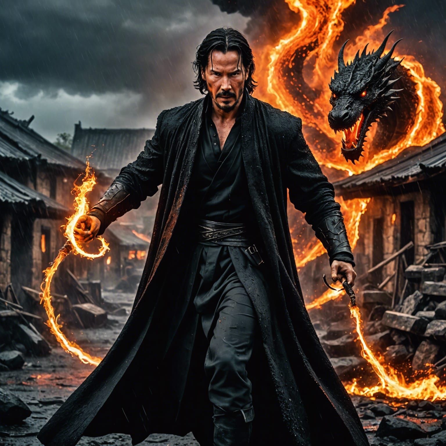 Dragon Assassin-Sorcerer Casting Lightning Fire in Burning V...