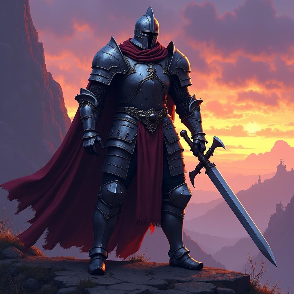 Medieval Knight at Dusk in Pixel Art Style
