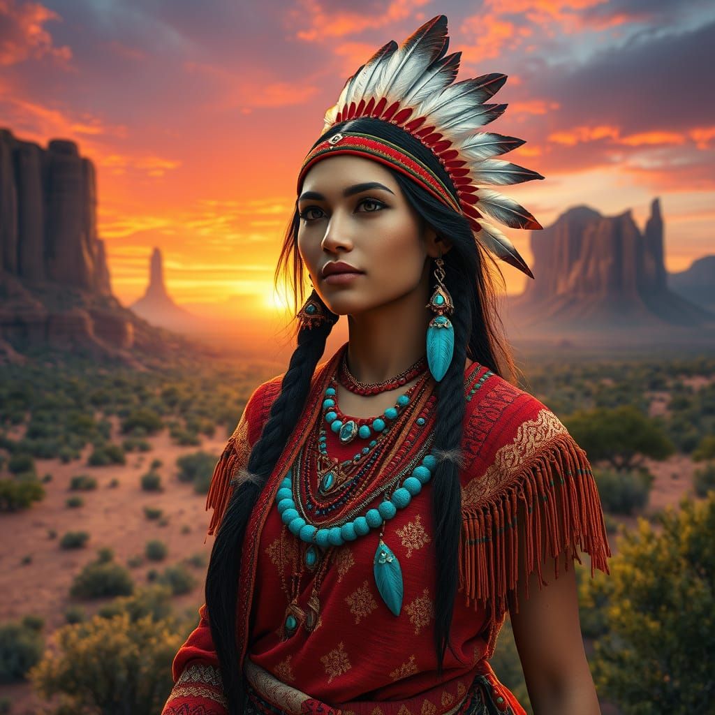Stunning Apache Indian Woman in Traditional Attire