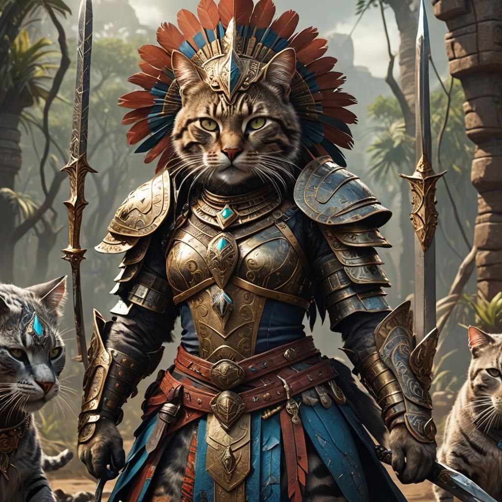 African Cat Warrior in Detailed Matte Painting Style