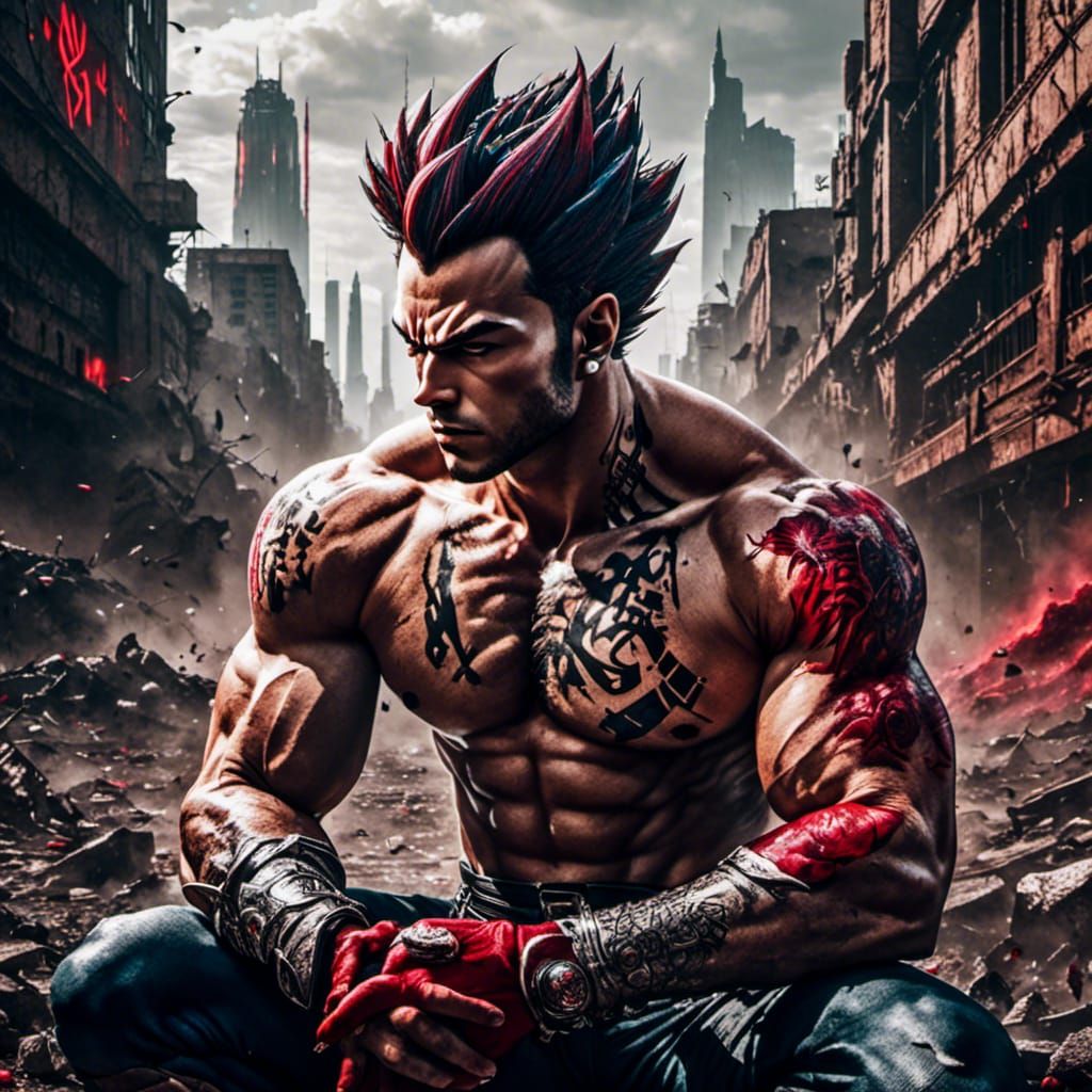 Red Super Saiyan God Vegeta: Hyperrealistic Urban Art
