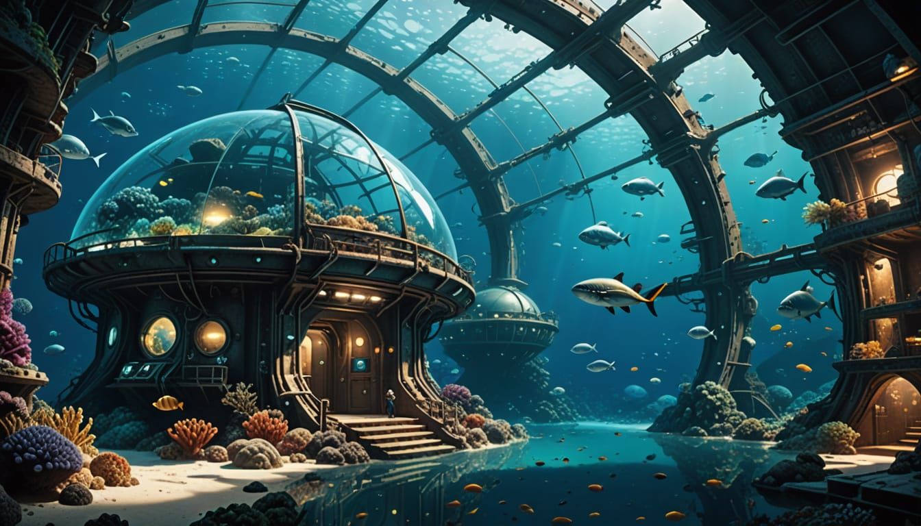 Futuristic Underwater City Under Glass Domes