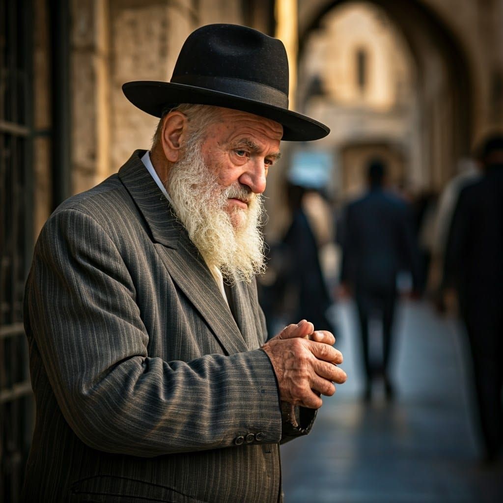 Hasidic Jew in Ancient Jerusalem Attire