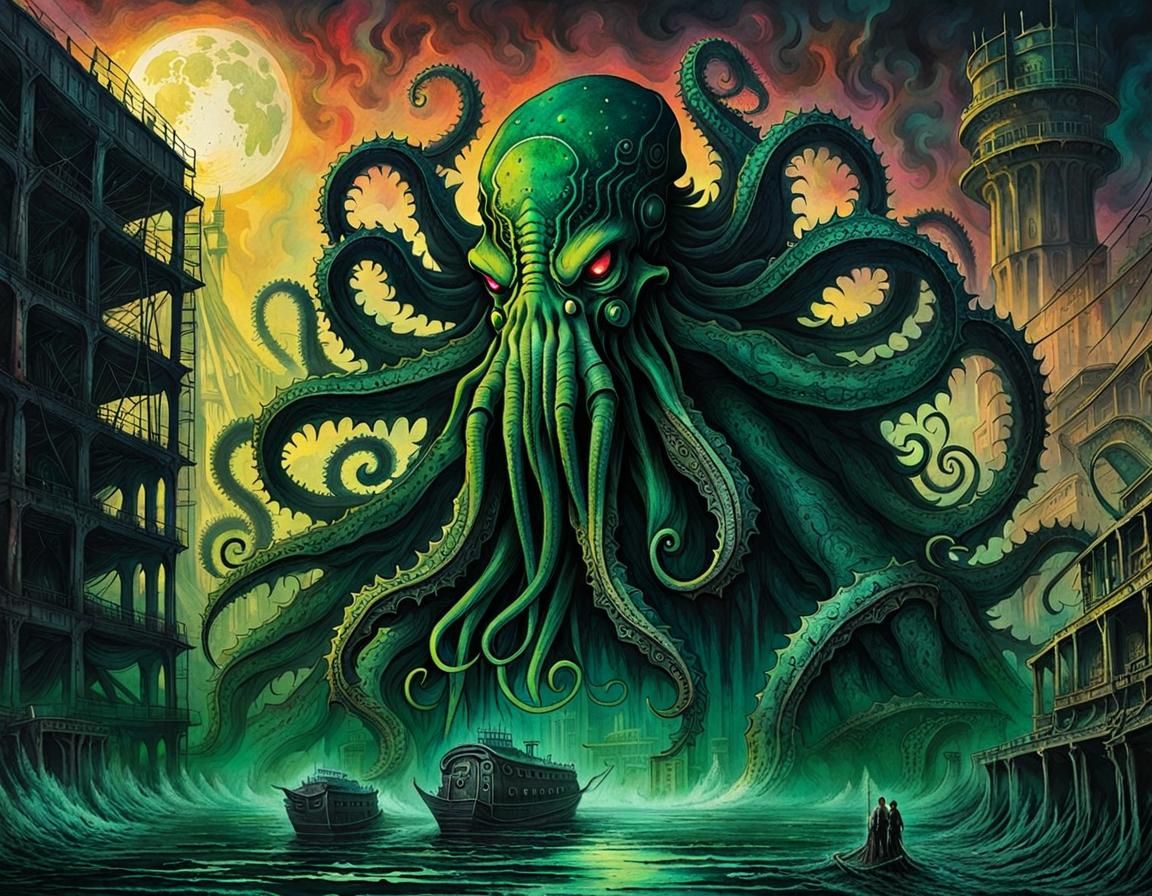 Cyborg Cthulhu Disco Dancing in Dilapidated Factory