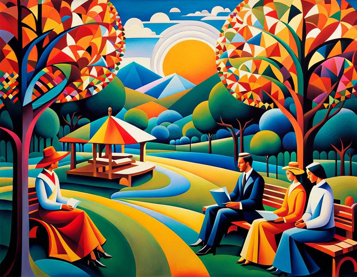 Vibrant Flowering Meadow in Abstract Folk Art Style