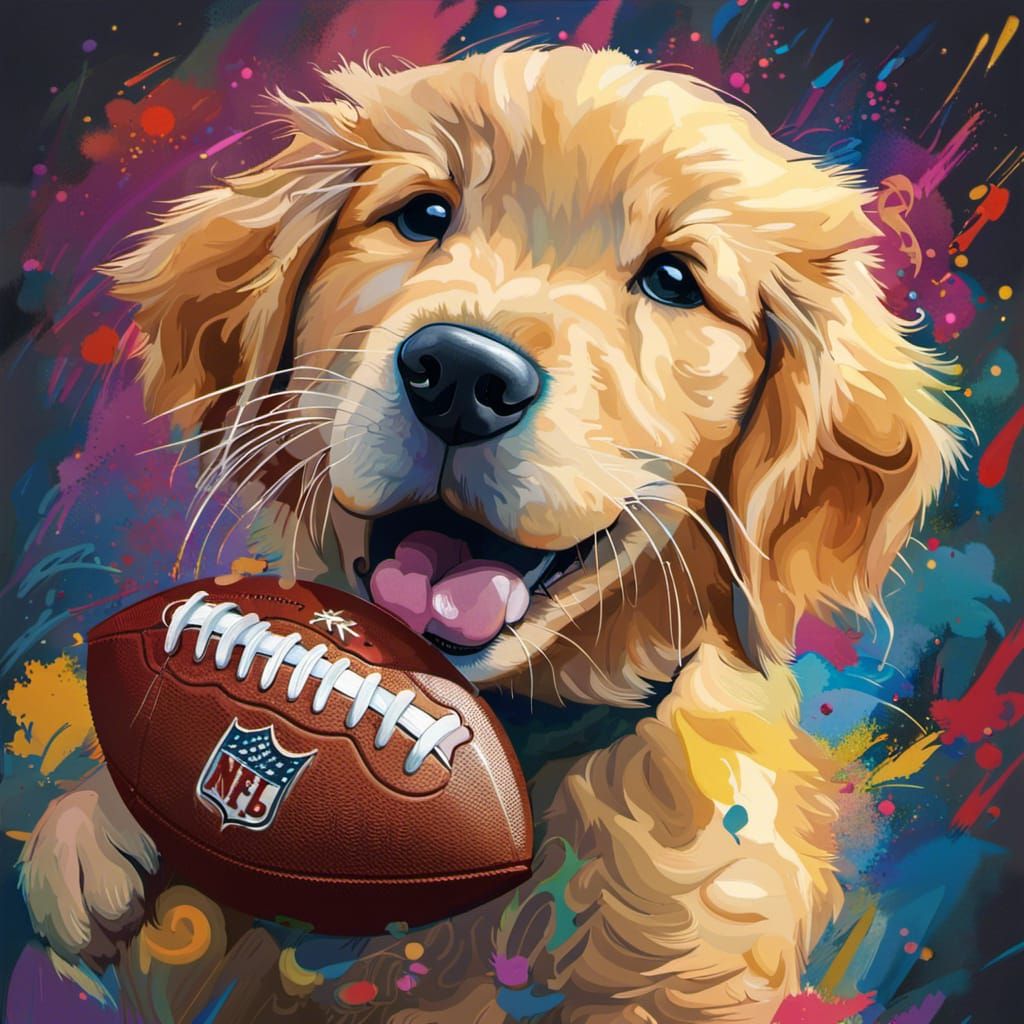 Golden Retriever Puppy with Football: Hyperrealistic Splash ...