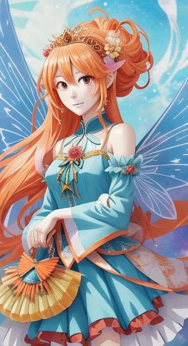 Orange Fairy Princess in Anime Style