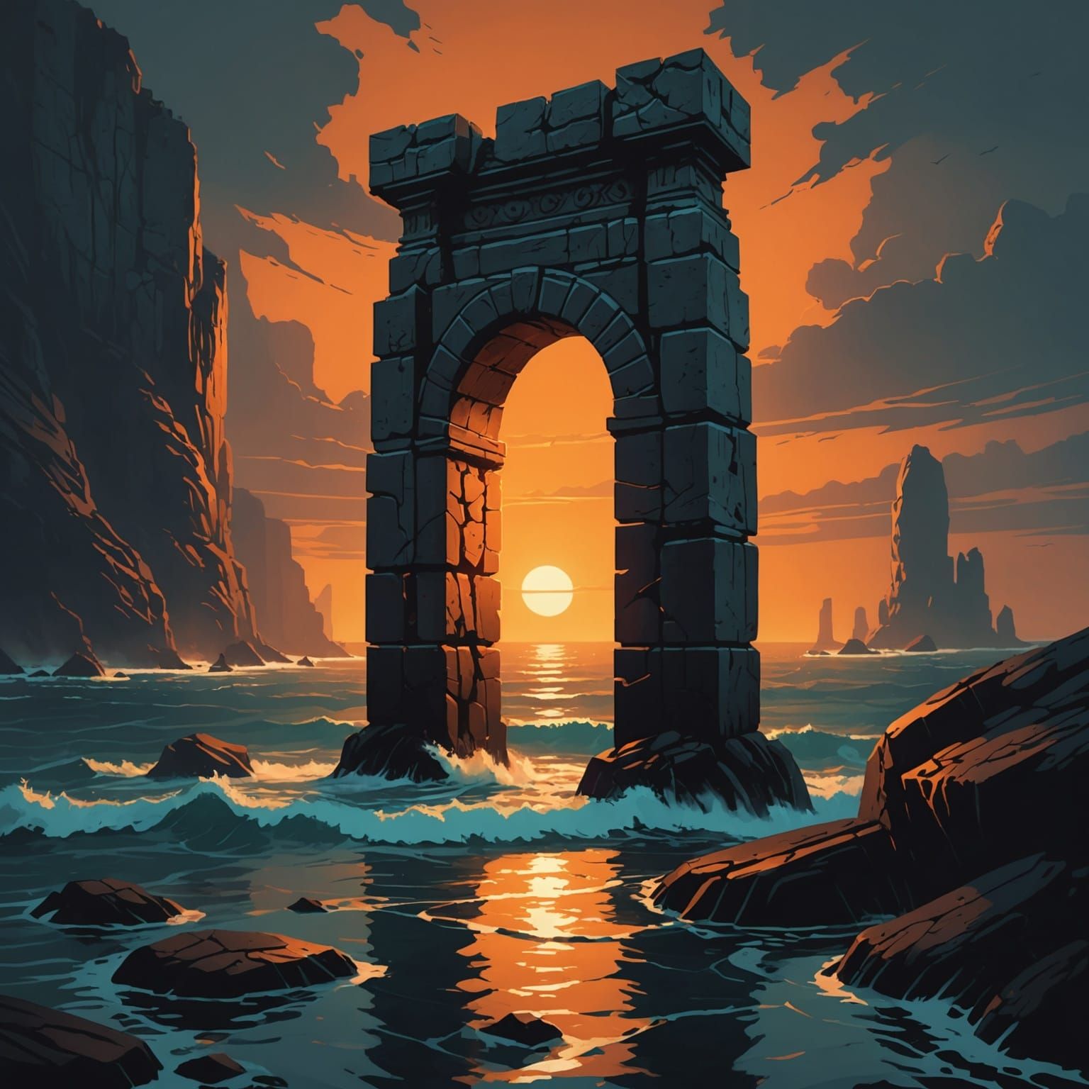 Sinister Ocean Archway with Glowing Cracks