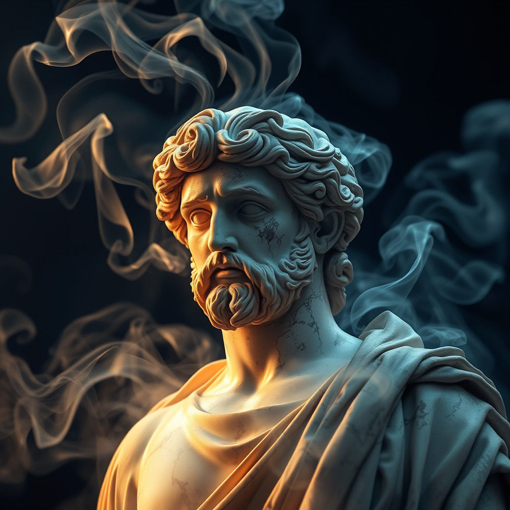 Roman Statue Veiled in Coffee Smoke