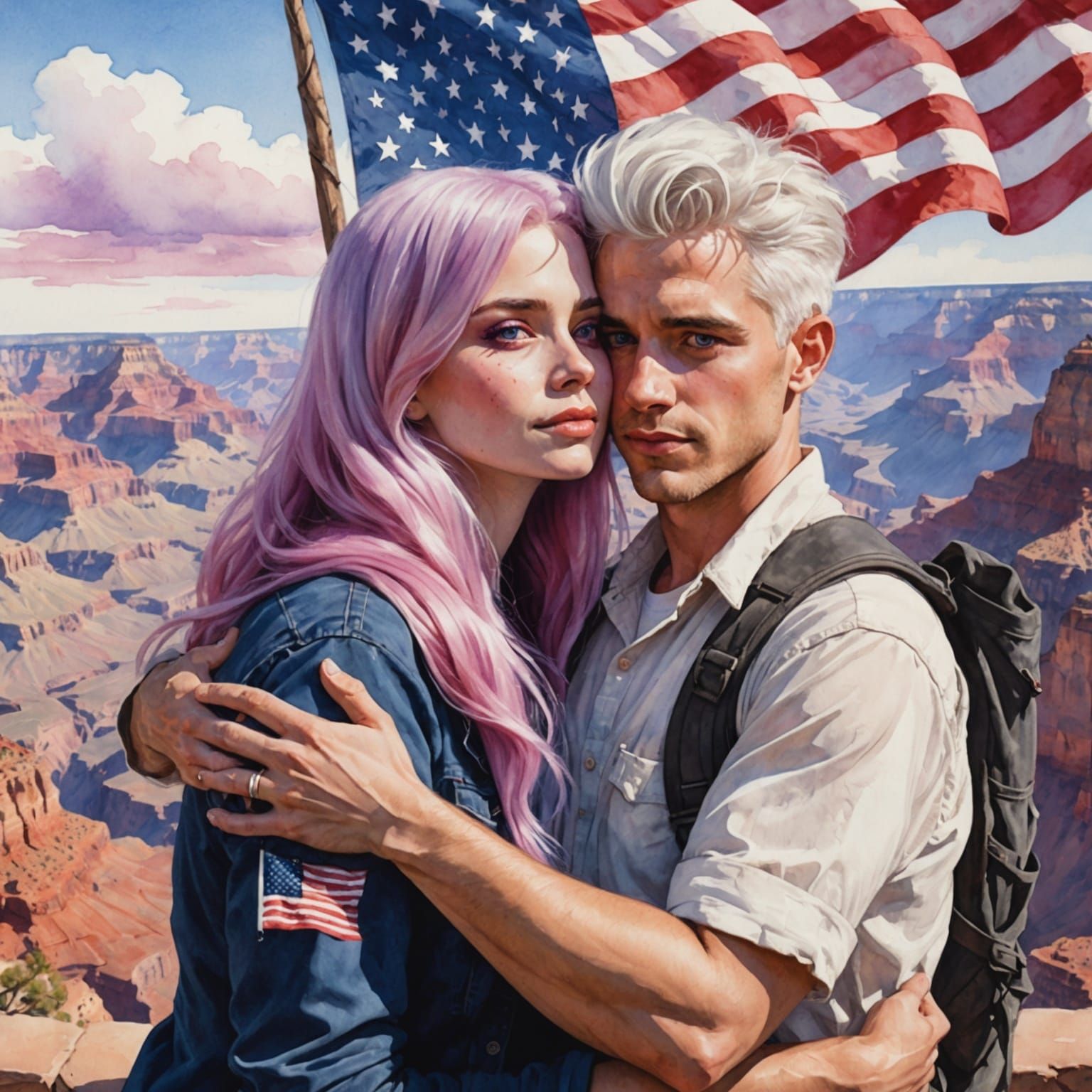 Watercolor Painting of Couple at Grand Canyon