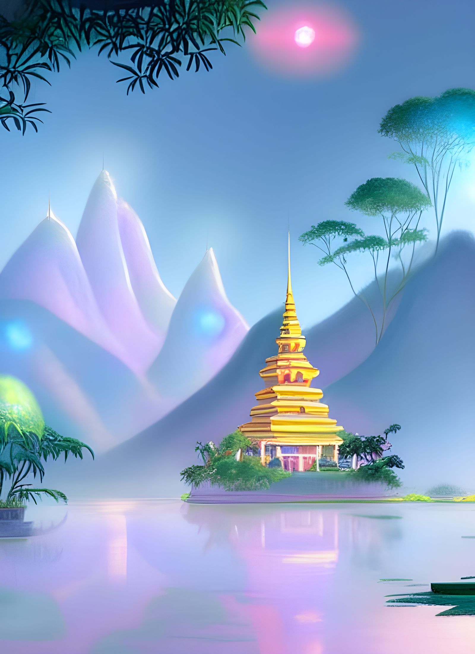 Magical Vietnamese Temple in Jungle Illustration