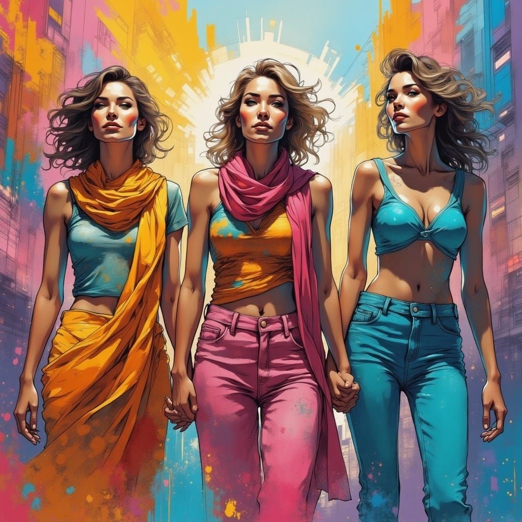 Expressionist Pastel Drawing: Runaway Revolutionaries