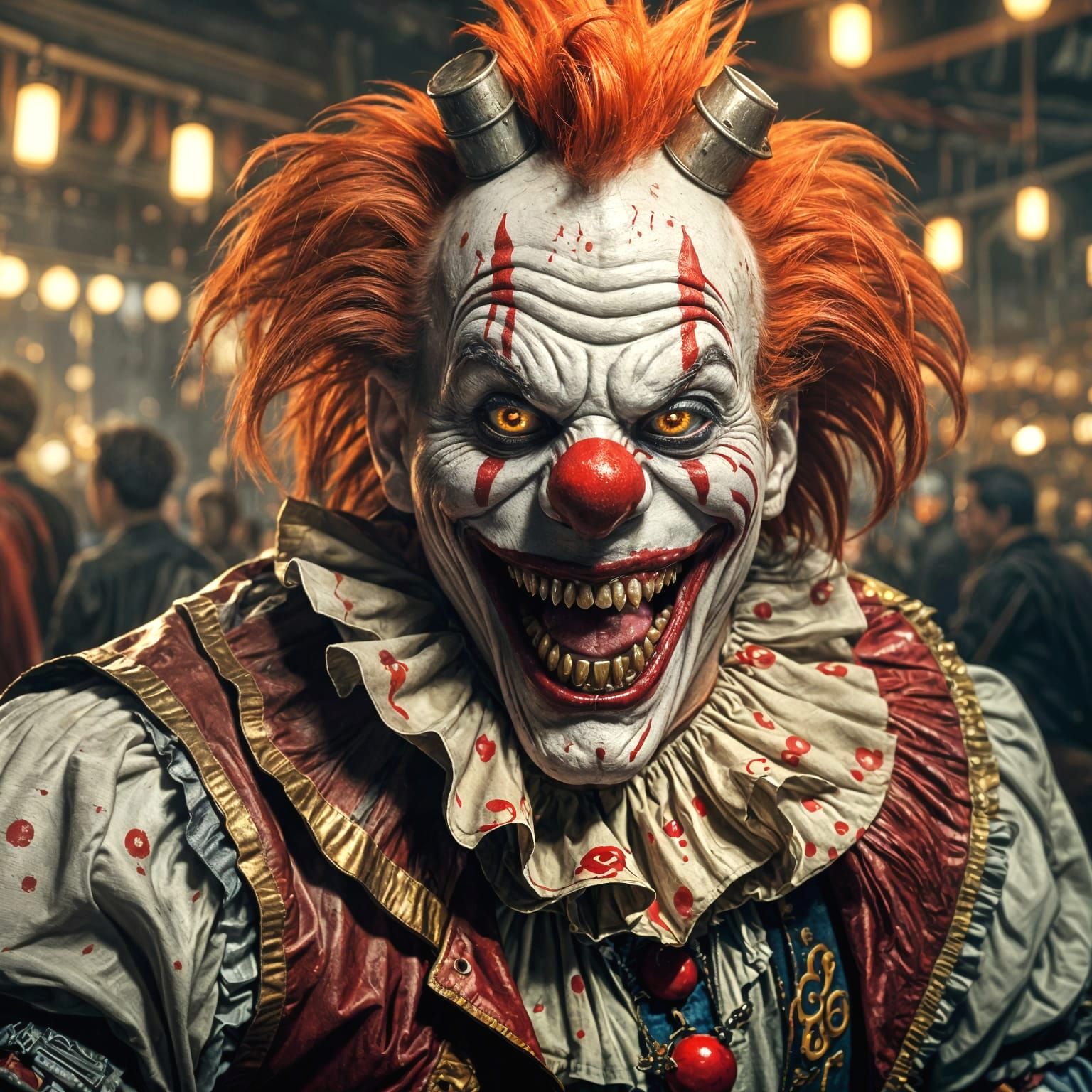 Menacing Clown at Party in Dark Fantasy Style