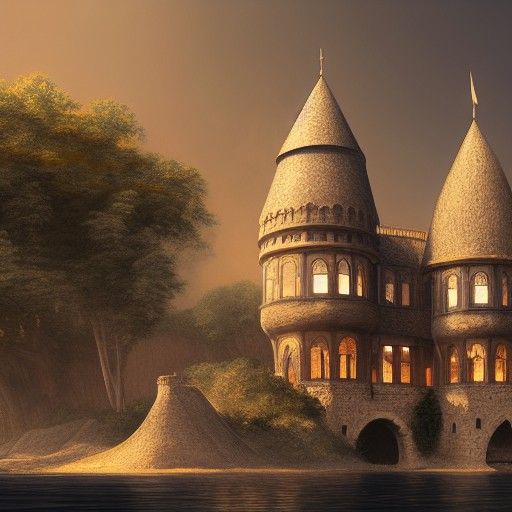 Beach Castle Concept Art in Art Nouveau Style