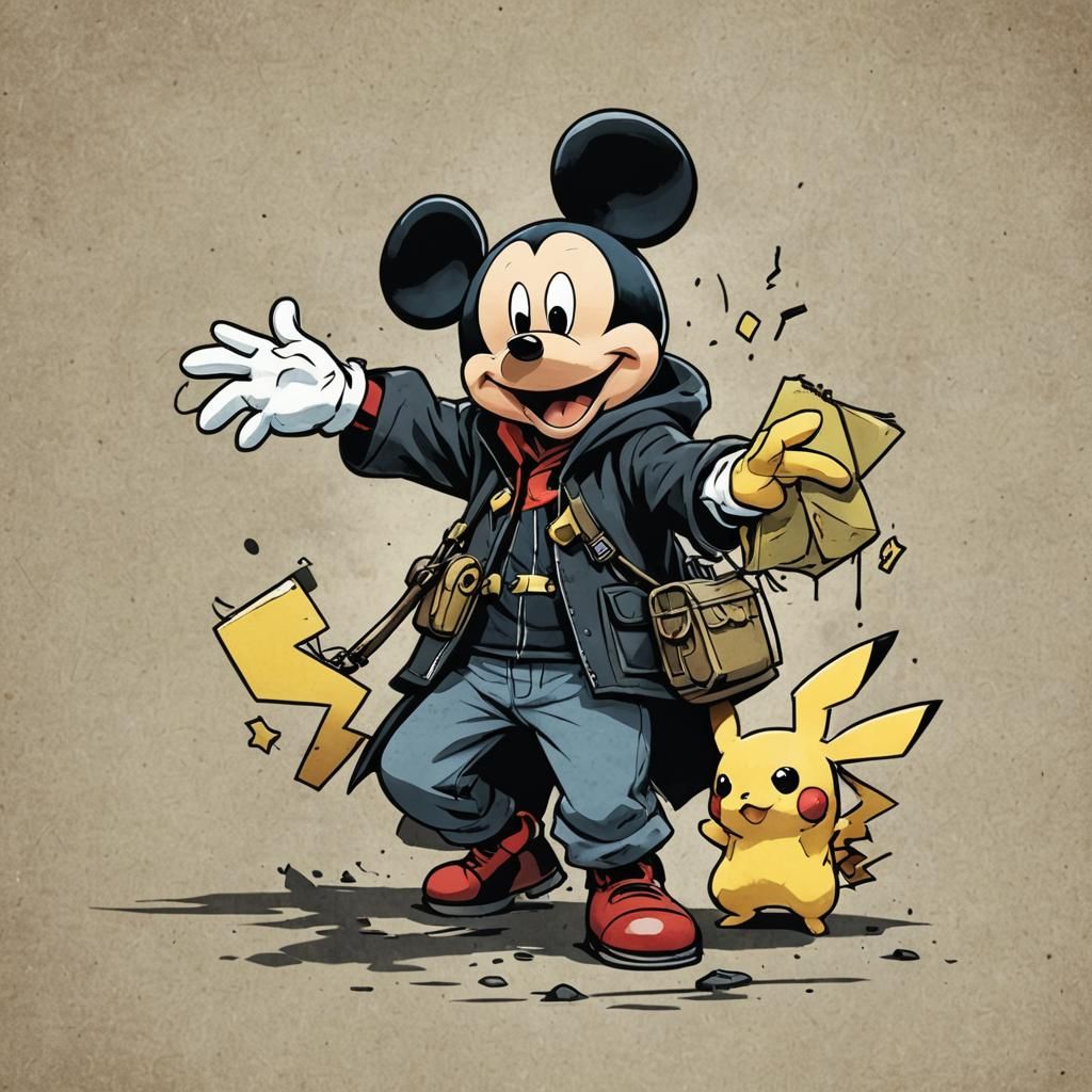 Mickey Mouse Steals From Pikachu Cartoon