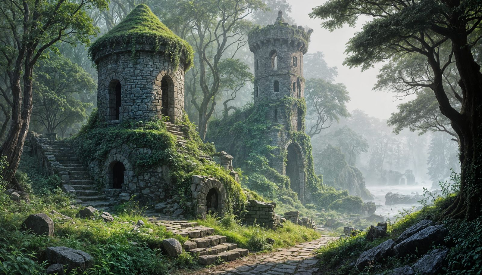 Ancient Ruins Shrouded in Lush Tropical Vines