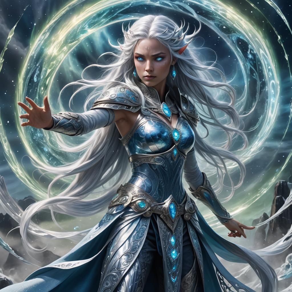 Mystical Moon Elf Magic User in Futuristic Style