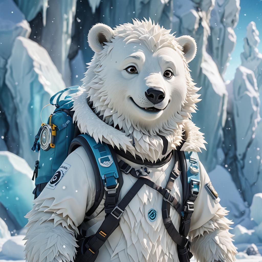 Anime Polar Bear Minion on Iceberg in 3D