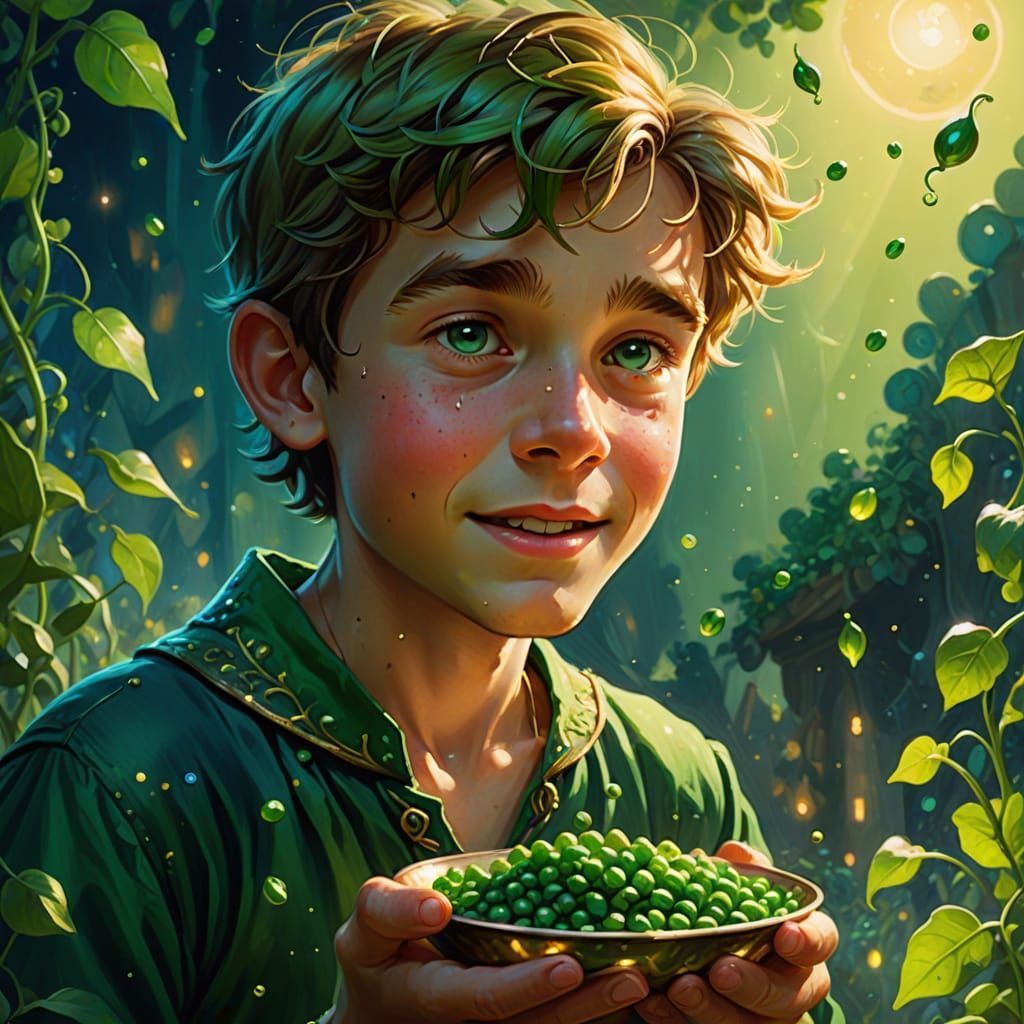 Peter Pan Eats Luminescent Magic Peas in Golden Hour Oil Pai...