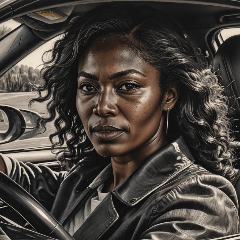 African American Woman Driving BMW in Charcoal