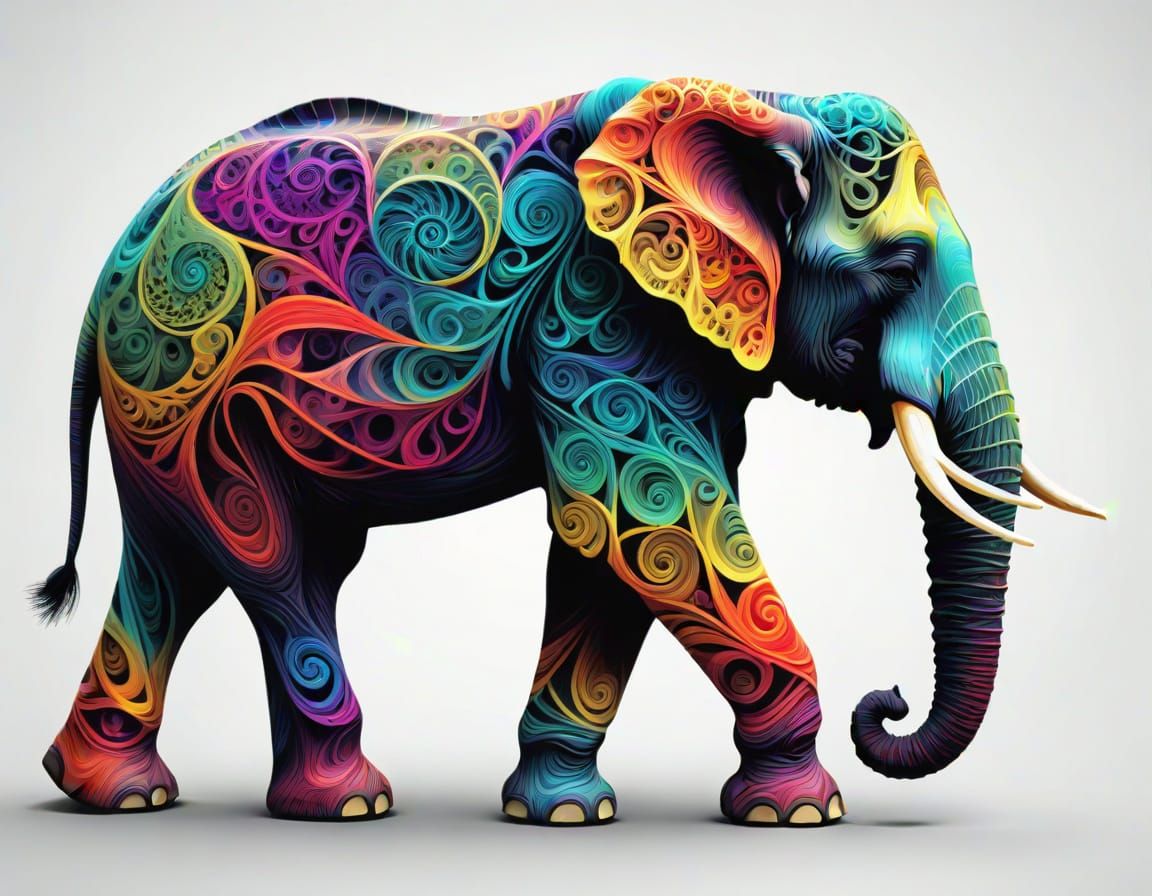Vibrant Geometric Elephant in Fractal Harmony