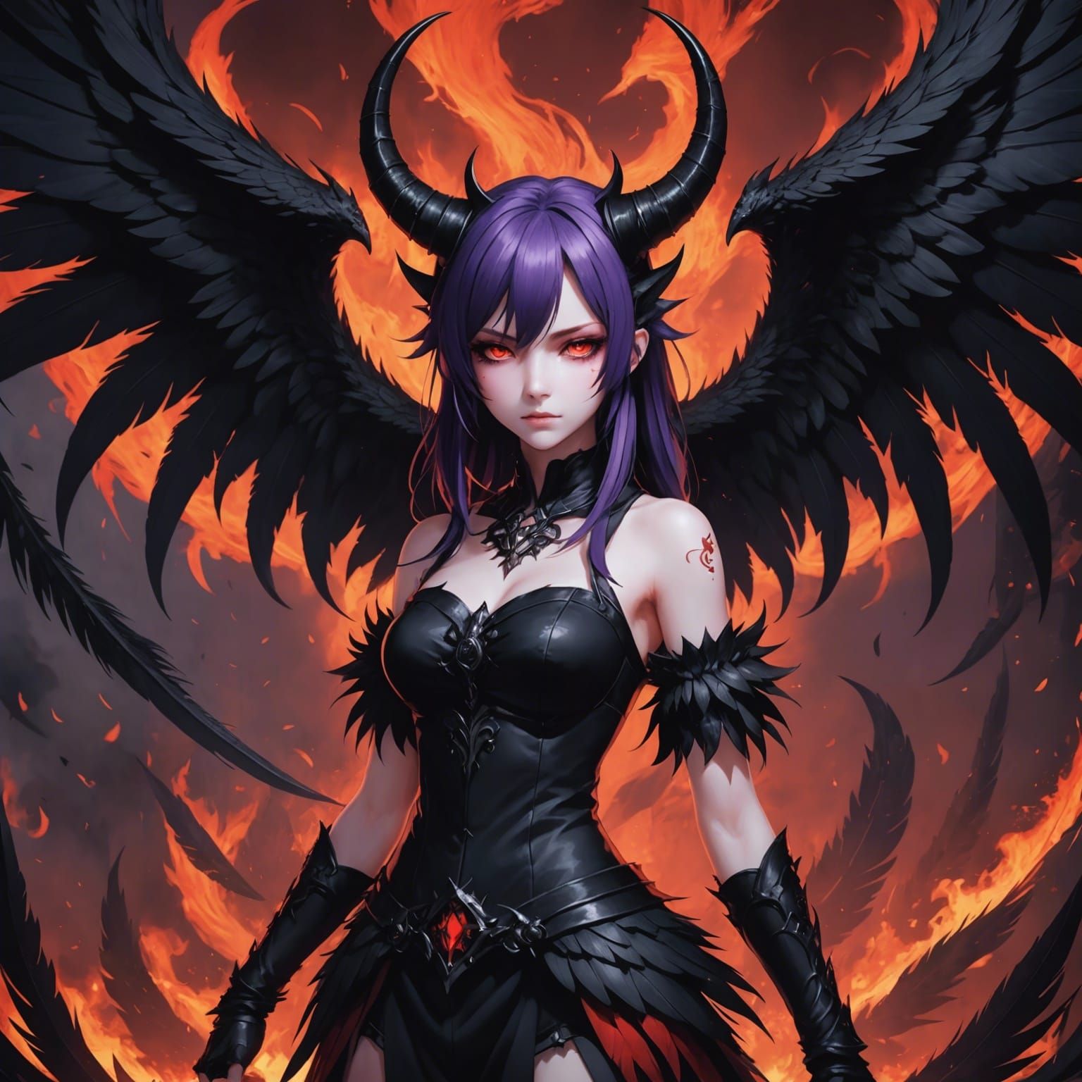 Anime Demon Girl in Hellish Landscape