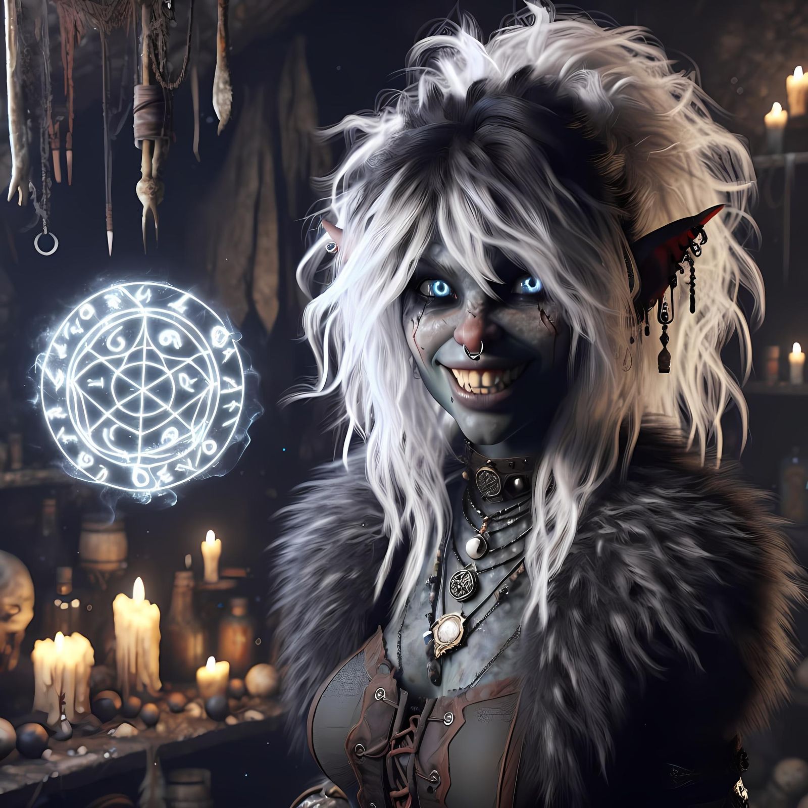 Photorealistic Orc Woman in Witch Grotto