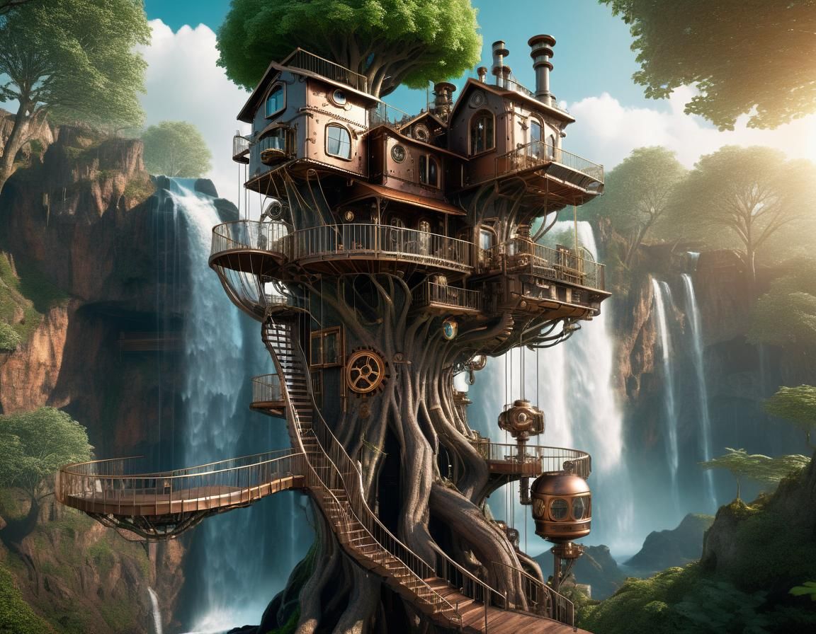Steampunk Treehouse: Nature Meets Technology