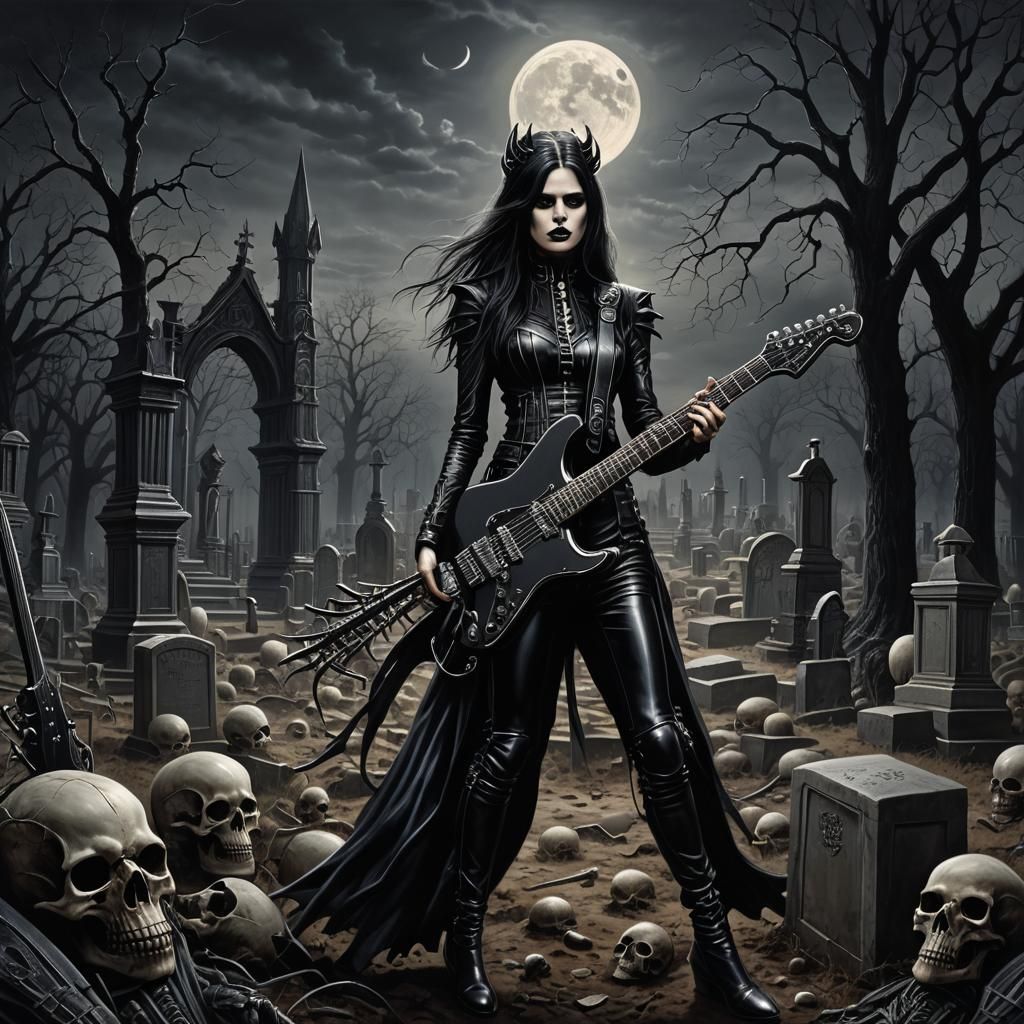 Gothic Glam Rocker in Graveyard, Giger-esque Art