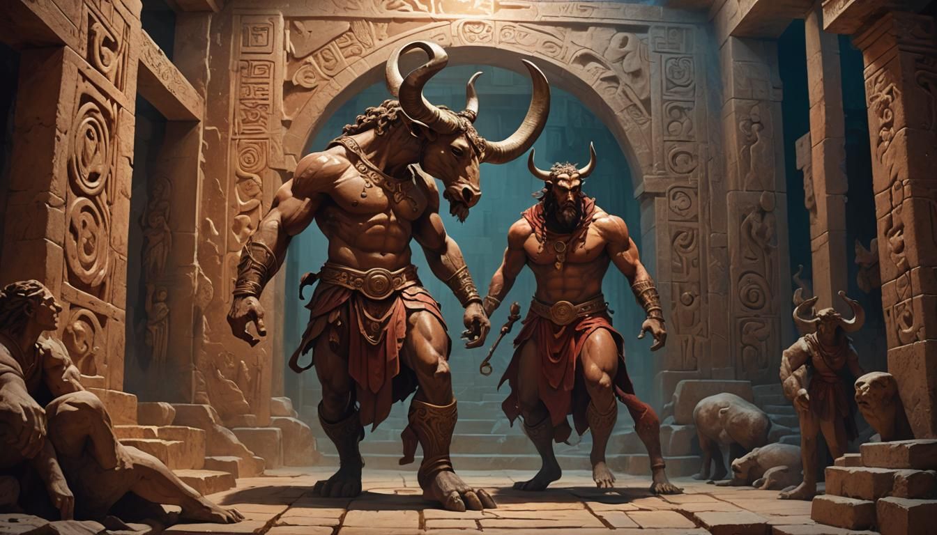 Minotaur in Labyrinth: Mythological Fantasy Concept Art