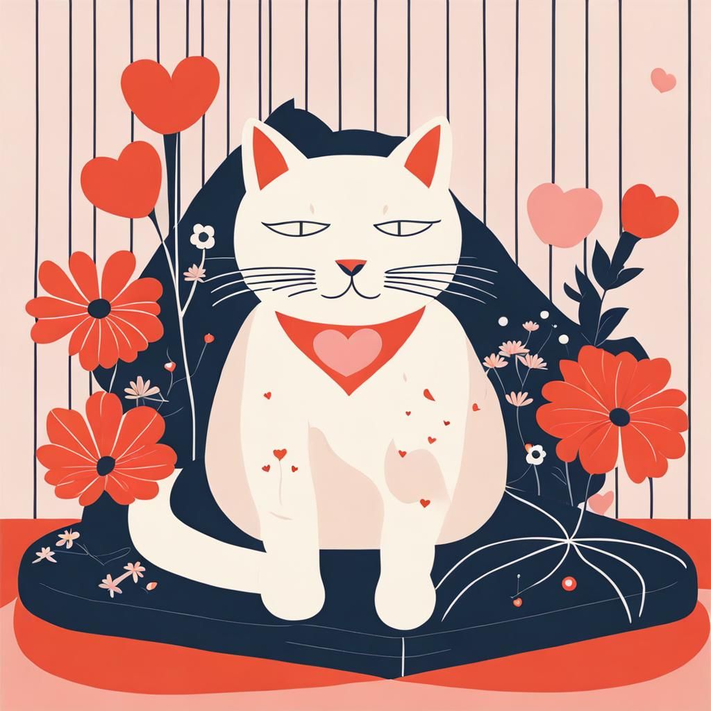 Cat with Flowers in Barbara Stauffacher Solomon Style