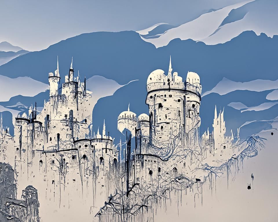 Medieval White Stone Castle in Paper Art Style