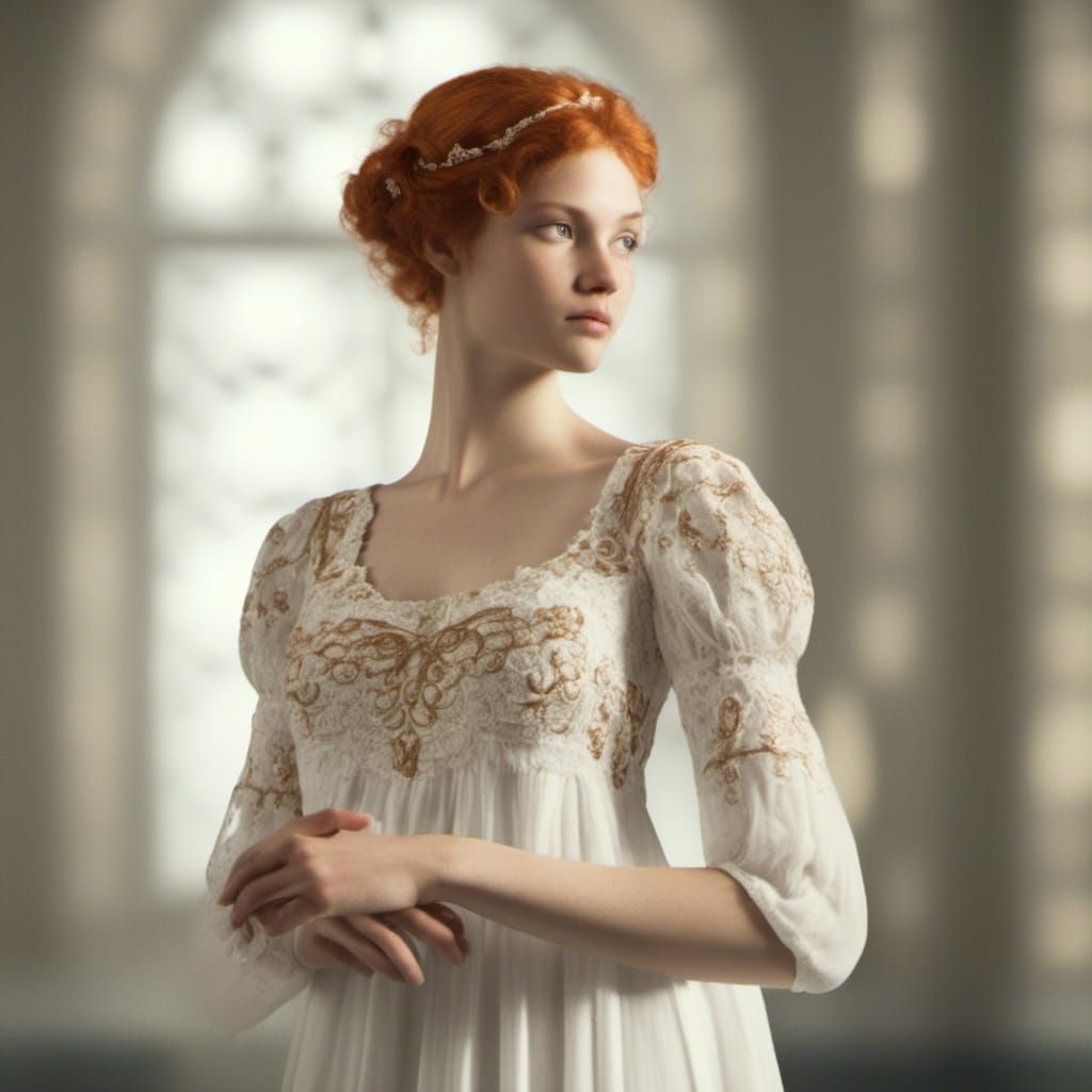 Beautiful Girl in White Gown, Realistic Photography