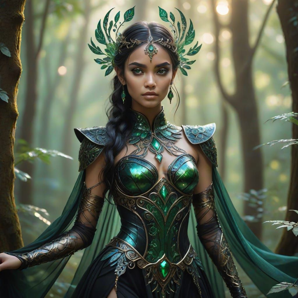 Enchanting Forest Figure in Emerald Armor