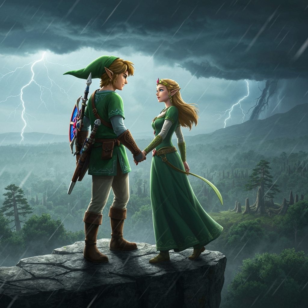Link and Zelda Overlook Hyrule, Cinematic Still