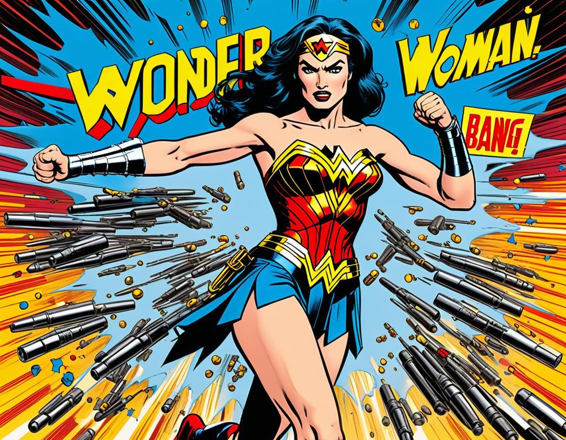 Wonder Woman Deflects Bullets in Pop Art Style