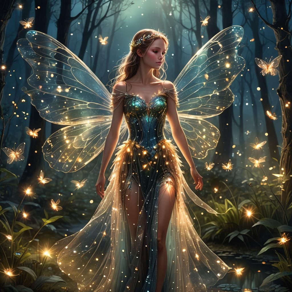 Enchanted Fairy with Glittery Wings in Forest