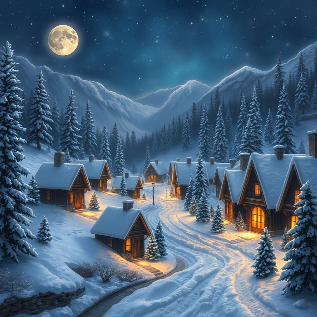 Enchanting Christmas Eve Village in Winter Wonderland