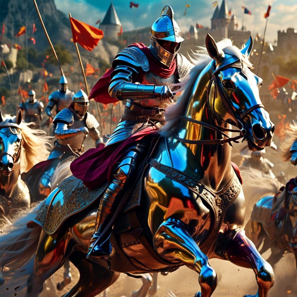 Medieval Knights Charging in Iridescent Colors