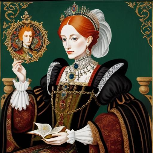 Queen Elizabeth I Tarot Card in Surrealist Style