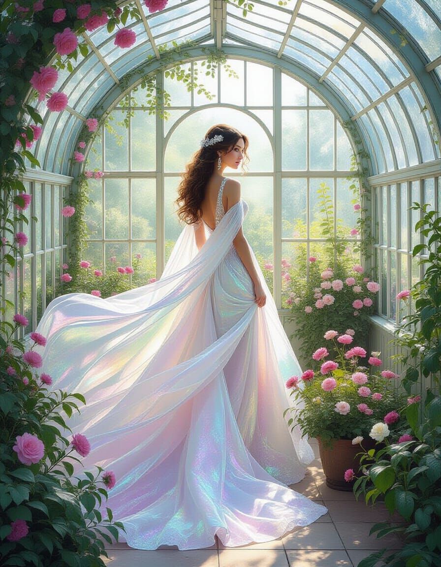 Ethereal Damsel in Crystal Greenhouse Digital Painting
