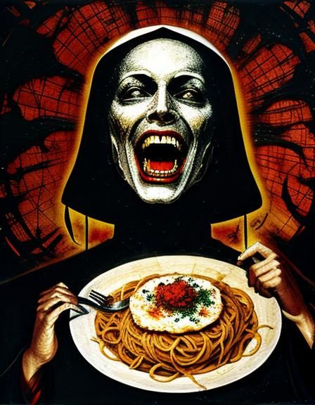 Surreal Horror Collage: Sister Act With Pasta