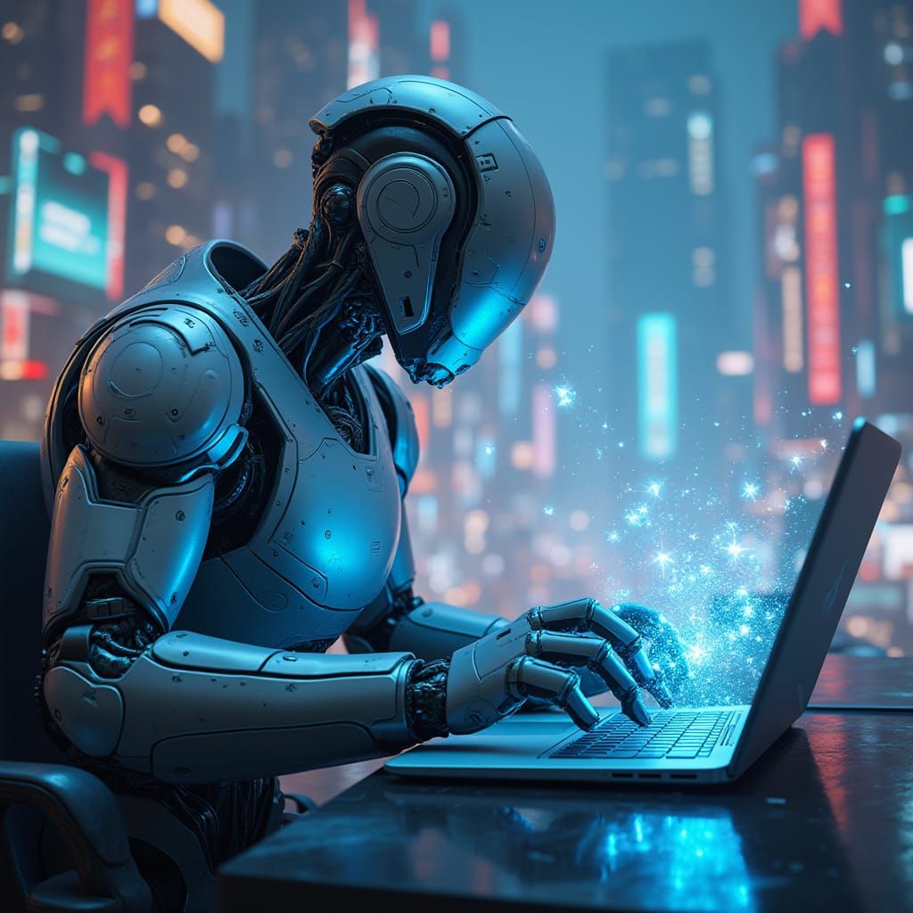 Futuristic Robot Trader in High-Tech Trading Room