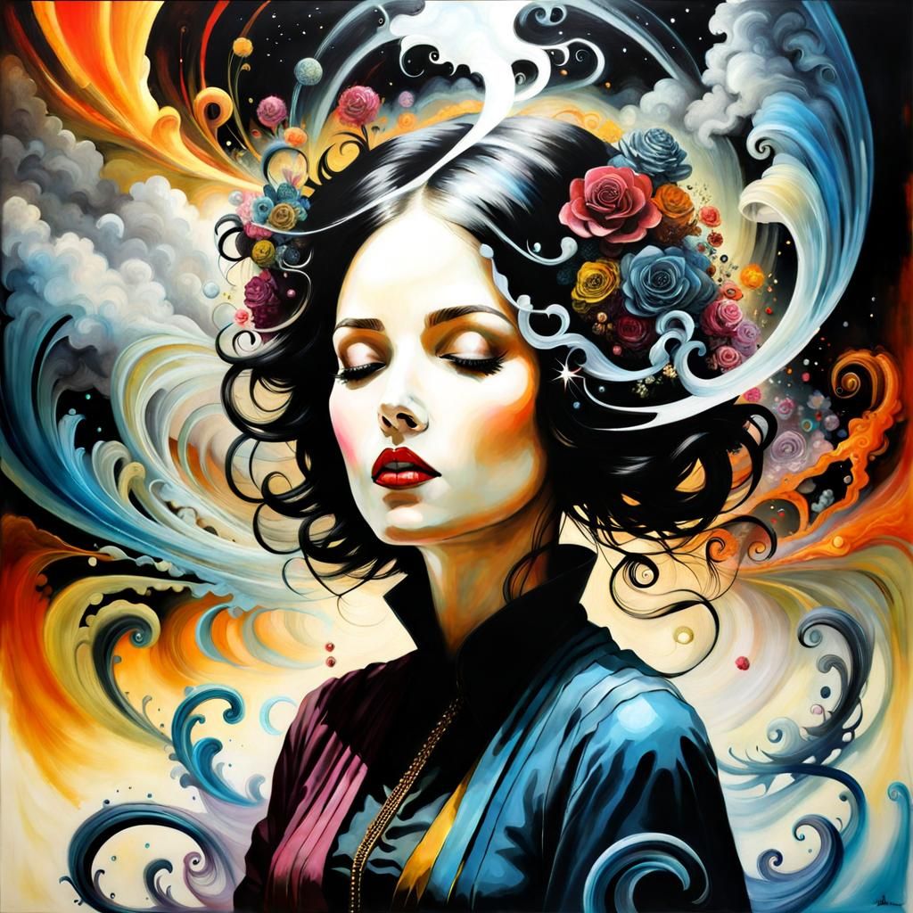 Surreal Dreamscape: Double Exposure Portrait in Maximalist S...